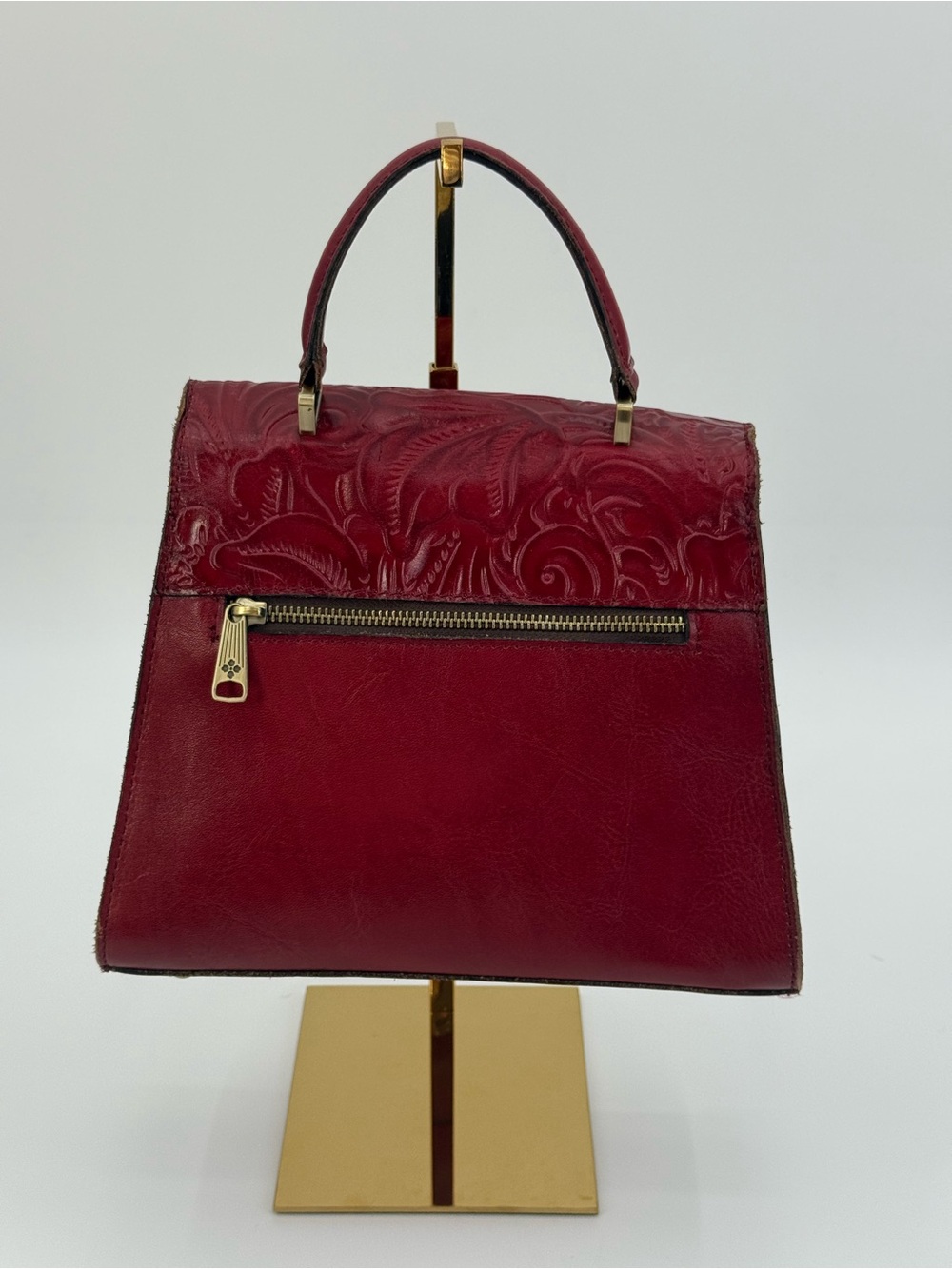 Patricia Nash Tooled Leather Top Handle Crossbody Satchel Burgundy Floral Bag - Picture 12 of 16